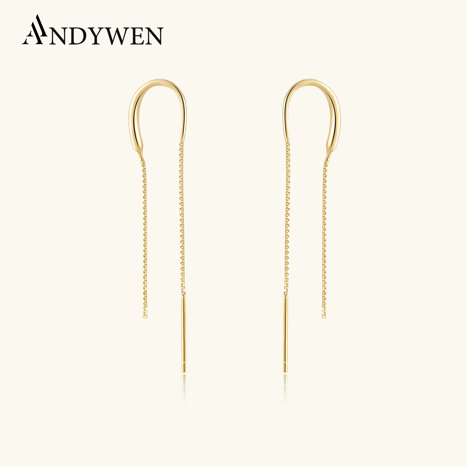 ANDYWEN 925 Sterling Silver Gold Chain Piercing Drop Earring Long Chains Thread Pin Luxury Spain Rock Jewelry Ohrringe Pendiente