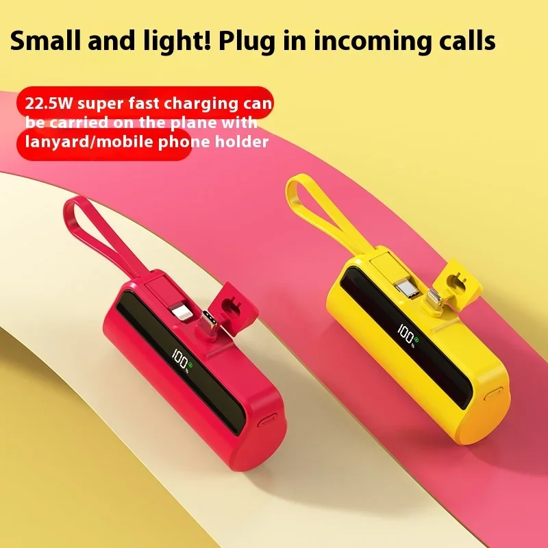 50000mAh Mini Capsule Power Bank Portable Pocket Charging Bank 30000mAh Built In Cable PowerBank Type-c Lightning Dual Interface