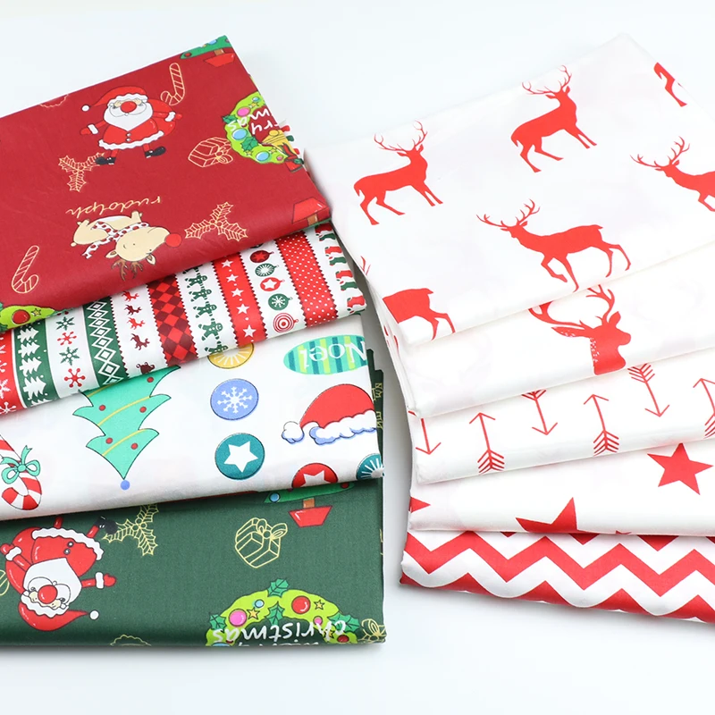 Half A Meter New Christmas Cotton Fabric For Quilting DIY Sewing Telas Christmas Tree Lollipop Santa Elk Design Fabric D20