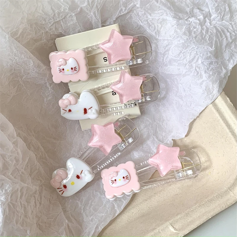 Pinzas para el pelo de estrella dulce Kawaii, horquillas de Hello Kitty de Sanrio de dibujos animados, Clip para flequillo lateral, tocado, regalos de cumpleaños para niñas