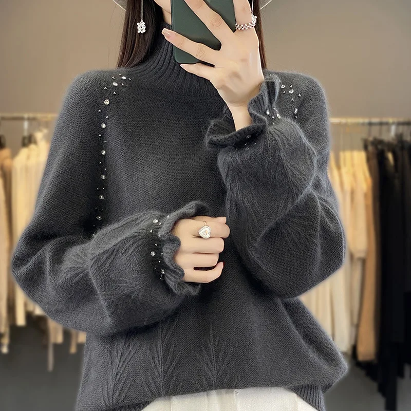 

Half High Neck Sweater Women's Autumn and Winter New Korean Version Loose High Neck Thick Knit Sweater Top
