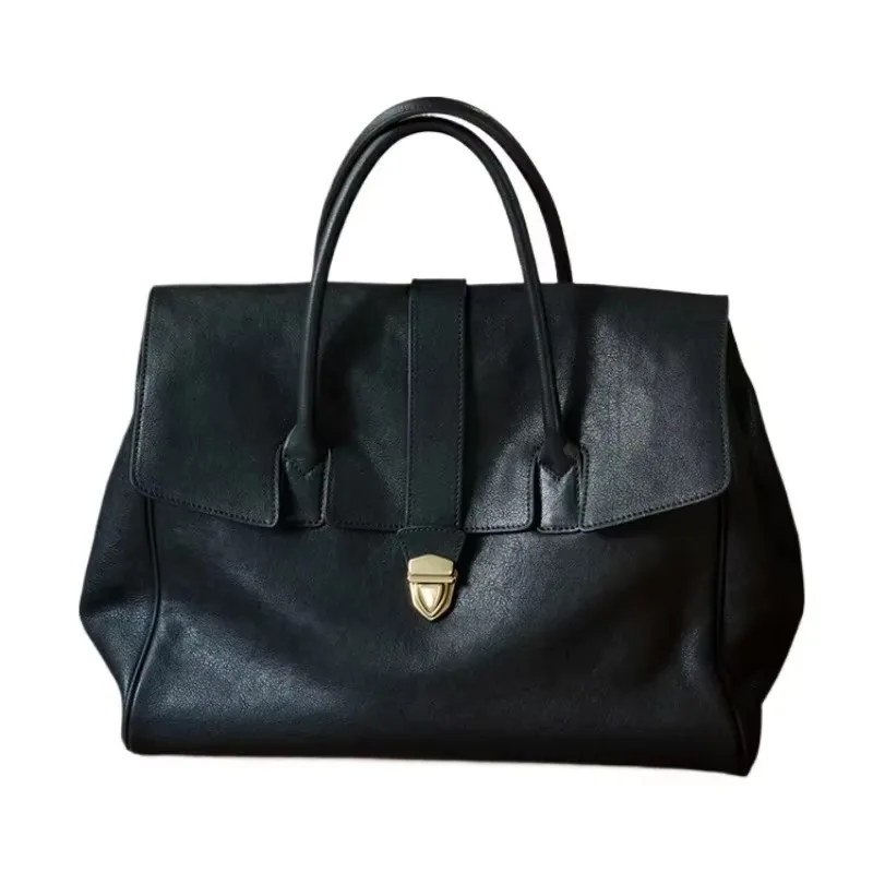 

Luxury Designer Tote Bag High Quality Genuine Leather Lock Handbags New In Large Capacity Briefcase Vintage Casual Shoulder Bag