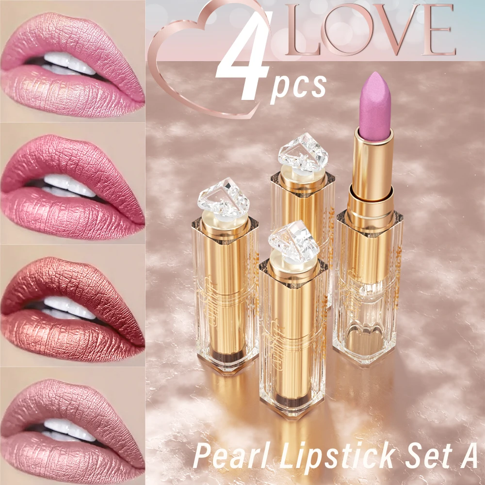 4pcs/Set Free Shipping Long Lasting Lipstick Matte Waterproof Magic Pearl Shimmer Glitter Lipstick Matt for Women Makeup