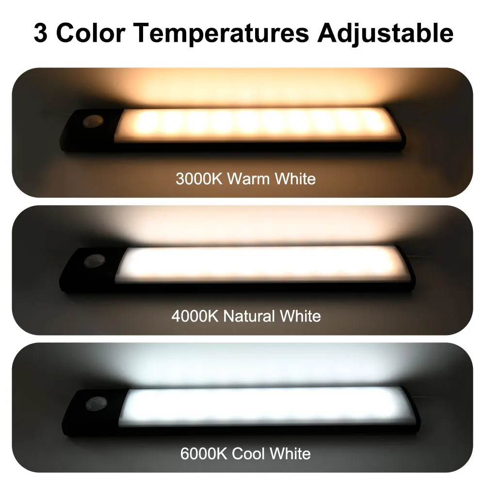 Ultra-thin USB Rechargeable Motion Sensor Cabinet Light Wireless 3 Colors Dimmable LED Closet Wardrobe Lights Lamp 20/30/40CM