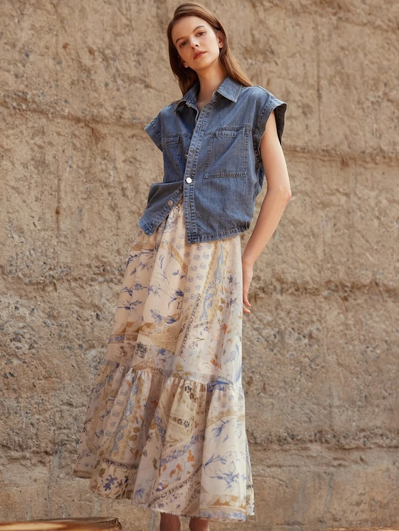 CHEERART Vintage Floral Boho Long Skirt For Woman 2025 Summer Vacation A Line Midi Skirt Holiday Bohemian Style Clothing