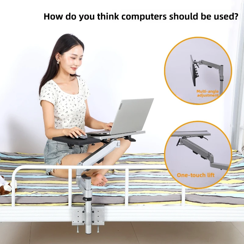 

One-Click Lifting Bed Table Thickened Metal Laptop Stand Multi-Angle Study Desk 360°Rotating Home Office Computer Table