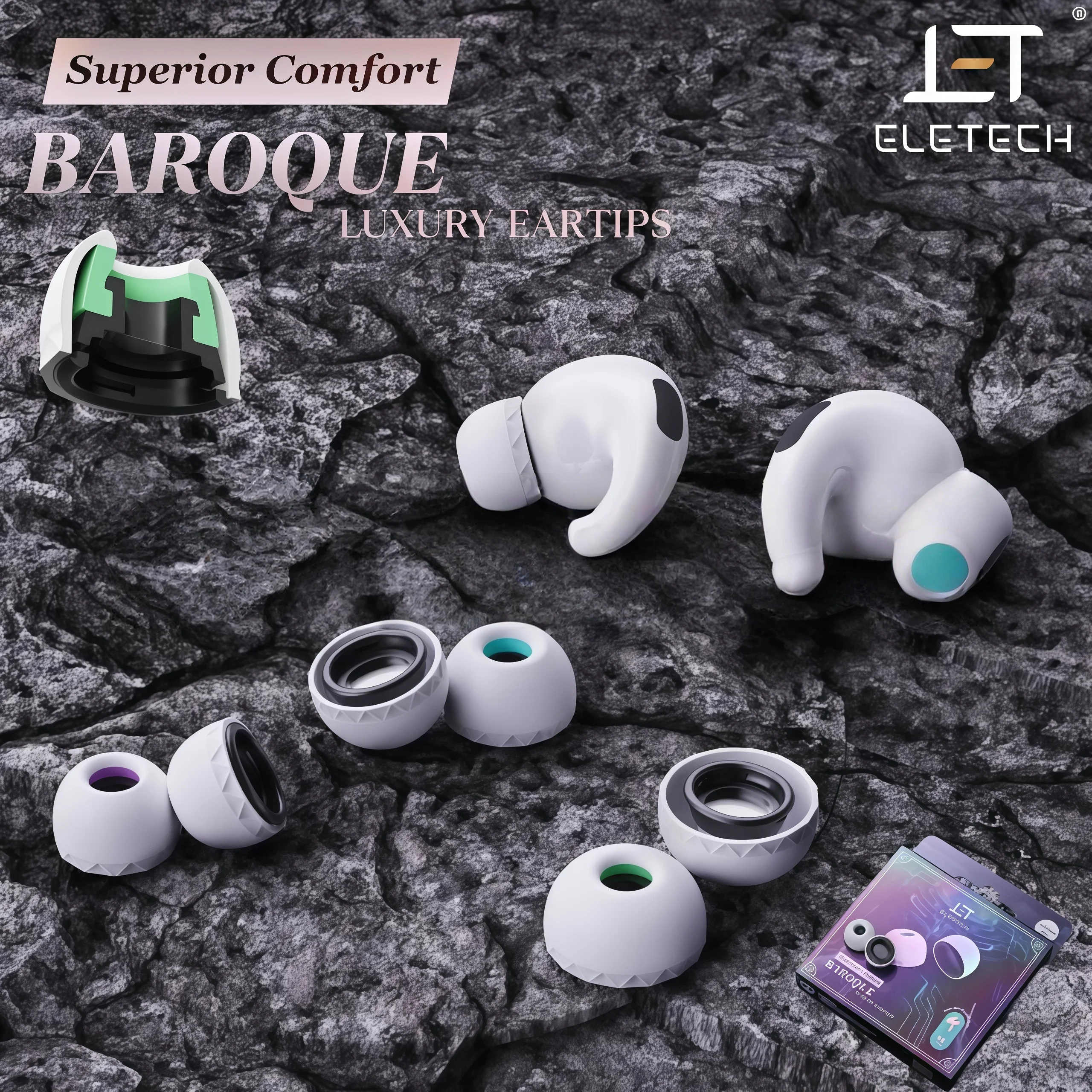 

Eletech в стиле барокко для Airpods Pro2, мягкие тонкие медицинские силиконовые насадки, качество звука, чехол для наушников Bluetooth для AirPods Pro