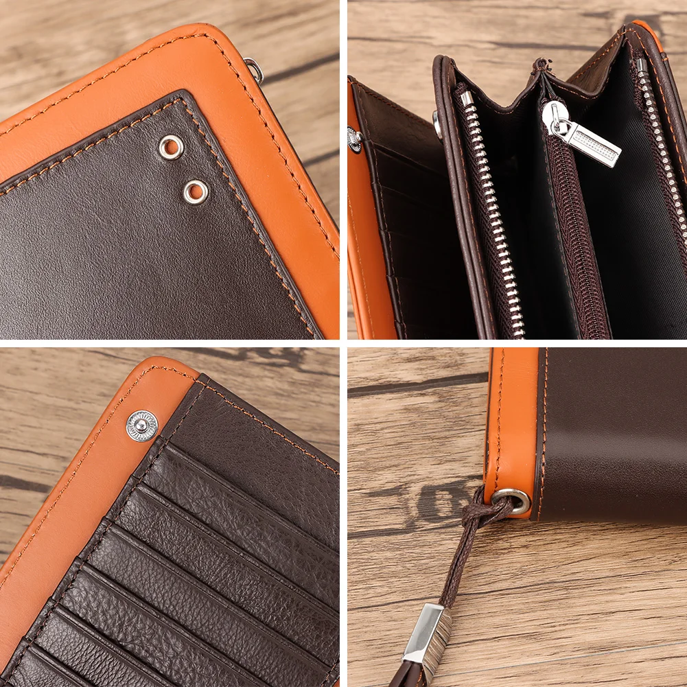 Genuine Leather Long Wallets for Women Fashion Phone Clutch Bag RFID Protect Credit Card Holder Travel Purse with Ziper Pocket