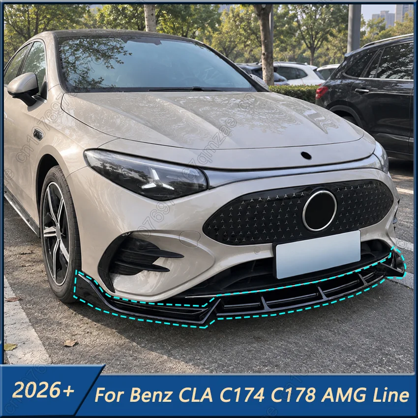 Gloss Black Lower Splitter Blade 3PCS Car Front Bumper Spoiler Lip Body Kits For Mercedes Benz CLA C174 C178 AMG Line 2026+