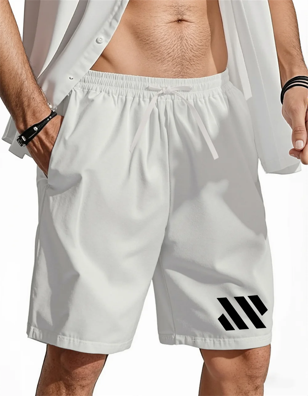 Men's Printed Cotton Linen Shorts Drawstring Elastic Waist Straight Leg Breathable Daily Beach Five Points Bermuda Shorts