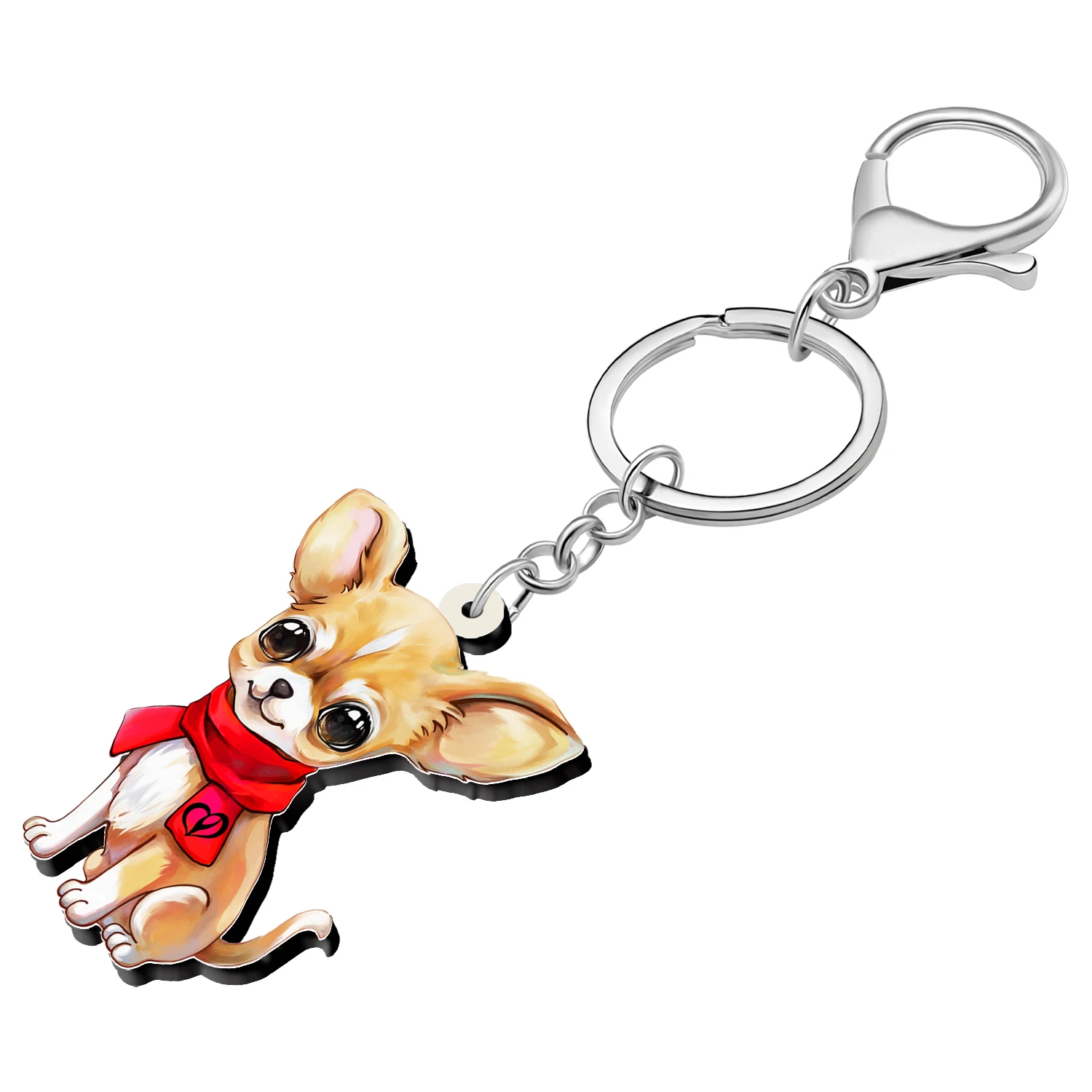 WEVENI Christmas Romantic Acrylic Chihuahua Puppy Doggy Keychains Key Chain Jewelry For Women Kids Teen Car Bag Key Ring Gifts