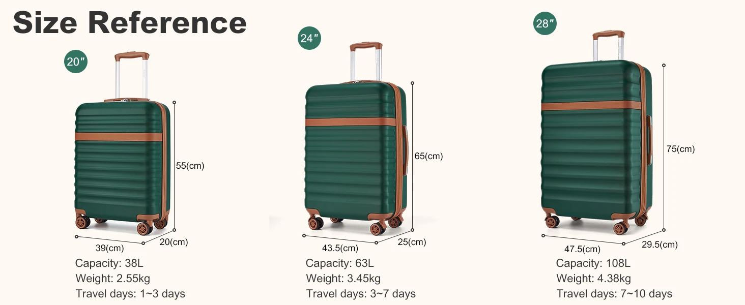 KONO ABS+PC Hartschalenkoffer mit 4 Rollen, TSA-Schloss – Trolley Handgepäck/Reisekoffer (55/65/75cm) – Detail 7