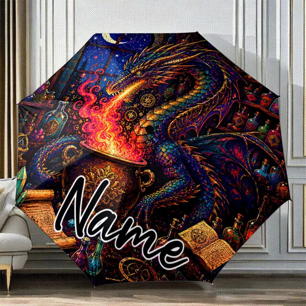 Custom Name Umbrella Colorful Dragon Alchemy Potion Scroll 8 Iron Ribs Folding Umbrella Auto-Open Fashion Sunshade