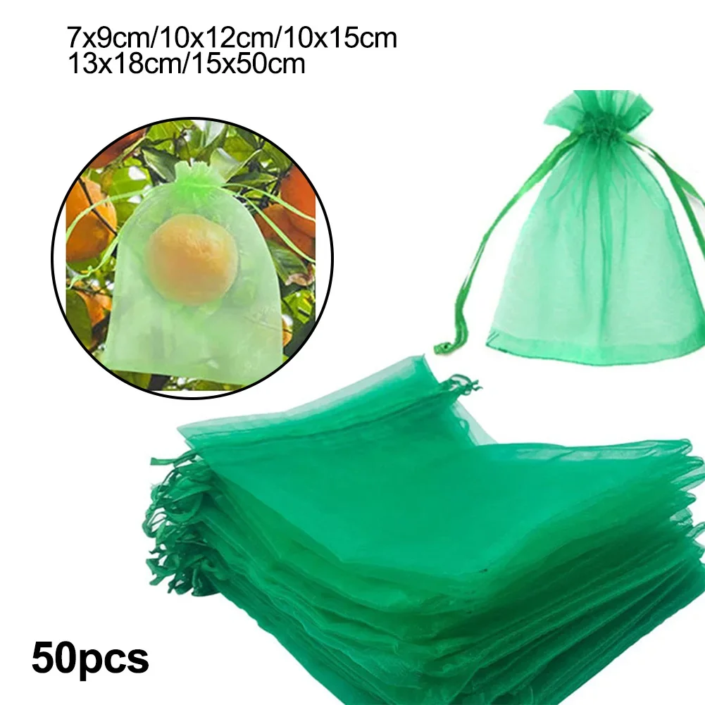 

50Pcs Fruit Protection Bag Pest Contro Plants Anti-Bird Mesh Bags Grow Gardening Strawberry Grape Drawstring Bags Mesh Pouch