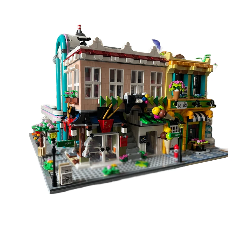 Модель City Street View MOC, строительные кирпичи, лапша, бар, магазин мороженого, модульные технологии, подарки, праздник, сборка, детский игрушечный костюм