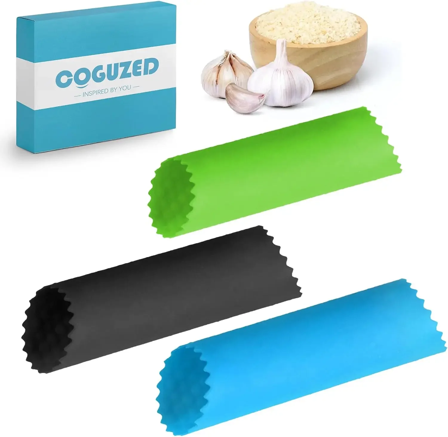 3pcs Silicone Garlic Peeler Tube Roller, Effortless Skin Remover, Garlic Roller, Garlic Rocker, Easy-Clean for Kitchen, Premium