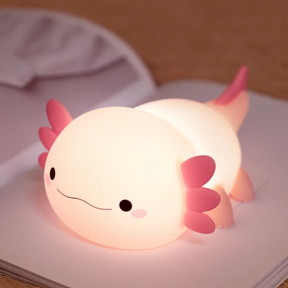 

Silicone Axolotl Night Light for Kids USB Rechargeable Diming Nursery Sleeping Lamp Touch Control Nightlights for Room Decor