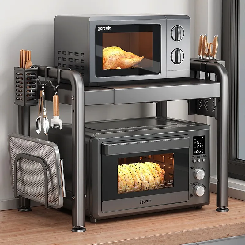 Steel Countertop Microwave Oven Rack Dual Or Triple Tier Kitchen Appliance Organizer Fixed Cm Width Options Optional Hooks