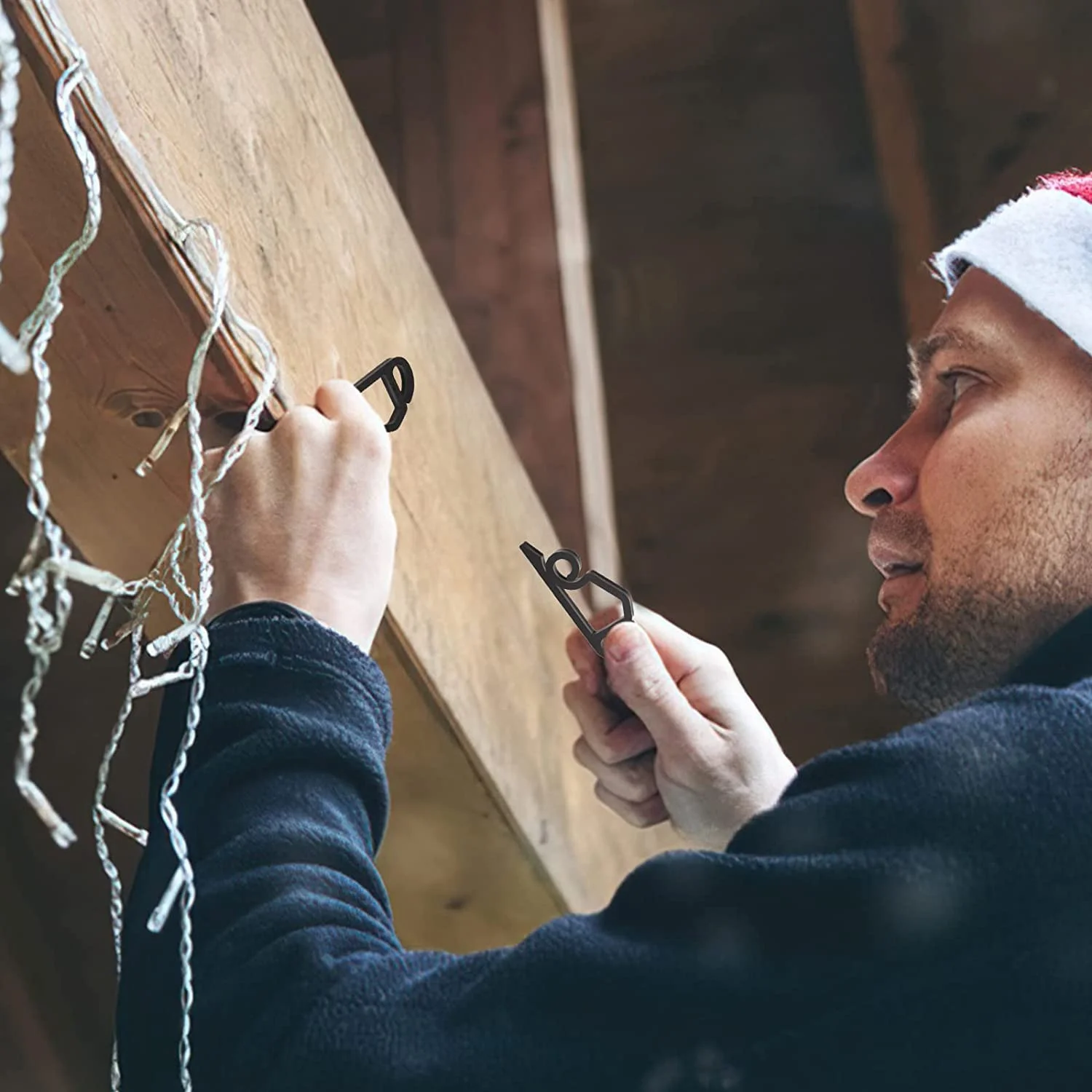 120er-Pack Weihnachtslicht-Clips für den Außenbereich – wetterfeste Weihnachtslicht-Aufhänger, Dachrinnenhaken für Weihnachtsferien, Schwarz