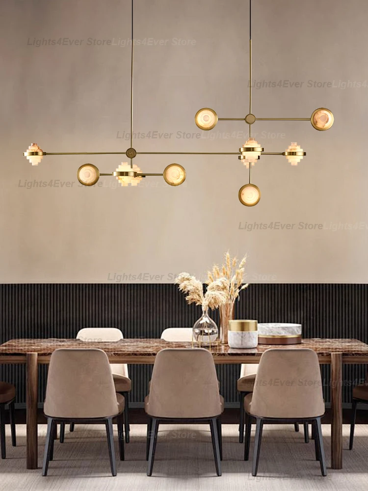 Modern Minimalism Luxury Alabaster Chandelier Elegant Marble Suspension Home-applicant Lamp For Dining Room Living Room Table