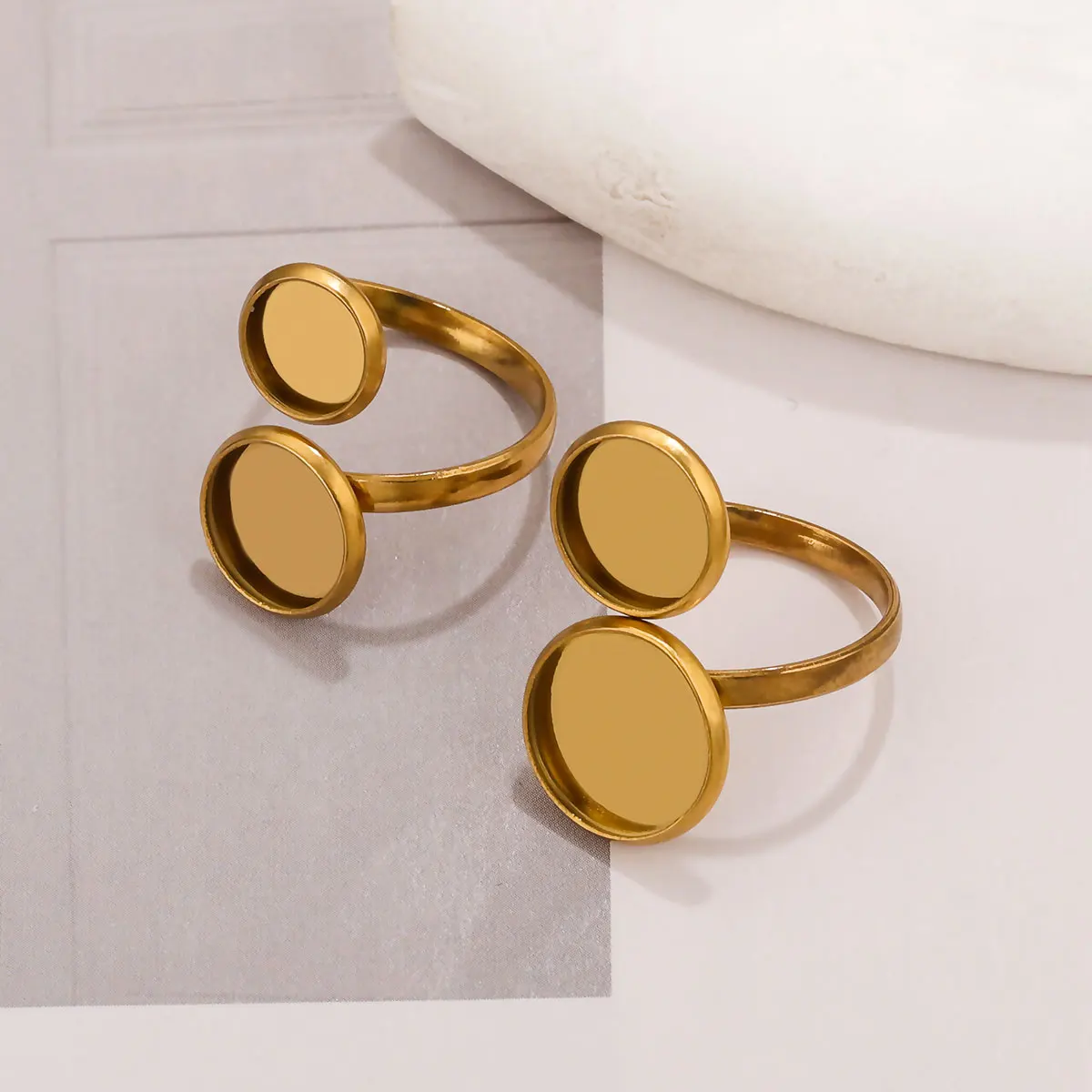 10 PCS Stainless Steel Round Double Disc Ring Adjustable Size DIY Charm Female Male Personality Unique Jewelry Accessory Found