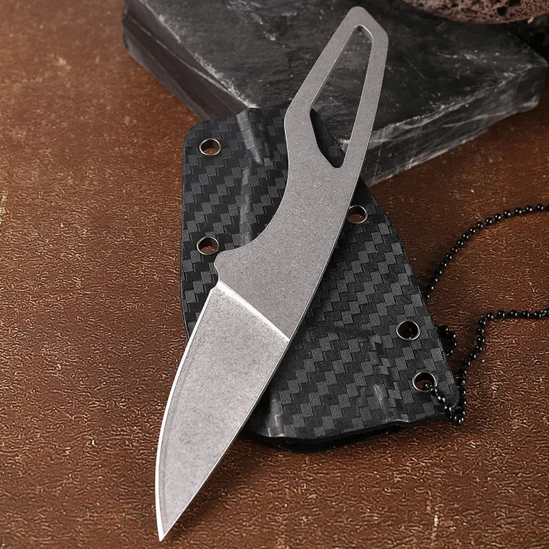 2025 EDC الرقبة معلقة في الهواء الطلق صغيرة صلابة عالية سكين مستقيم متكامل K غمد سكين جيب ، المحمولة في الهواء الطلق سكين الإنقاذ