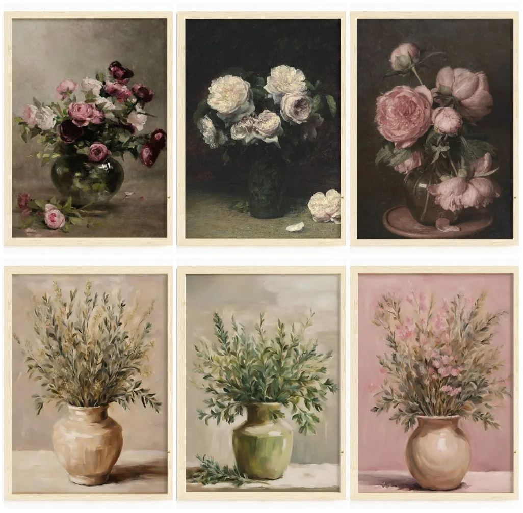 Vintage Corlorful Flower Poster Still Life Botanical Oil Painting Prints on Canvas Farmhouse Home Room Wall Decor