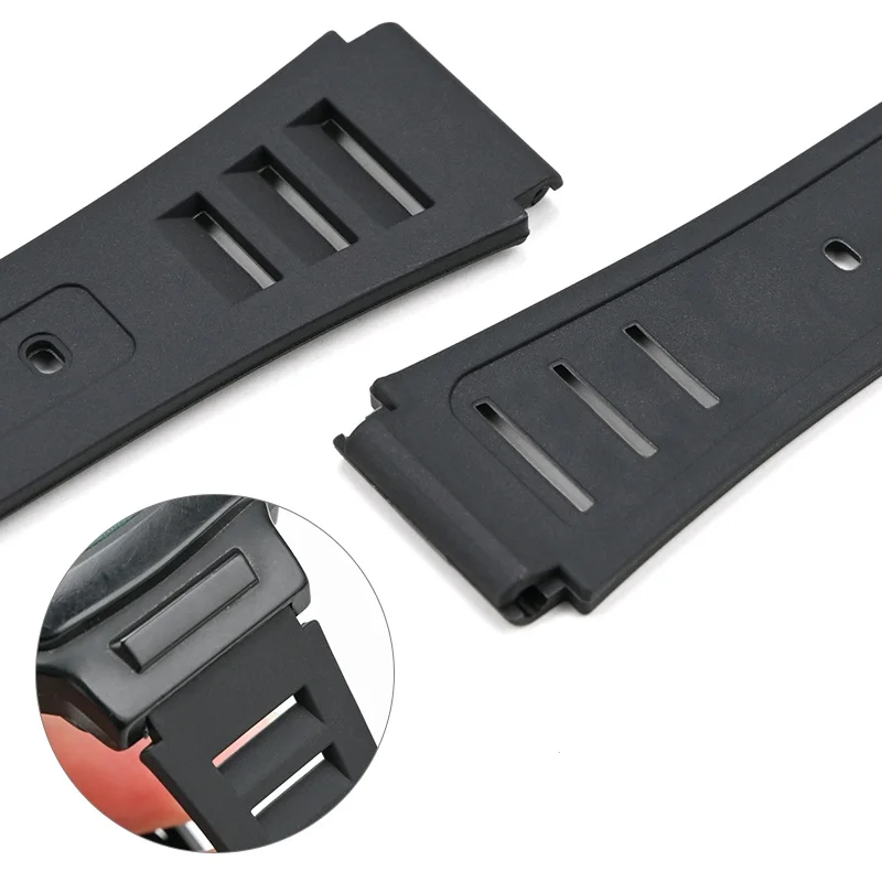 สายนาฬิกาสําหรับ W-740 เรซินนุ่ม TPU สีดํา Watchband Pin Buckle สายรัดข้อมือสายกันน้ํา
