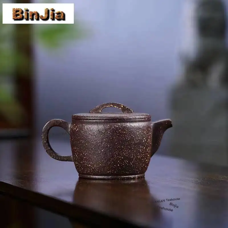 260ml Yixing Purple Clay Teapots Handmade Large Caliber Pot Raw Ore Coarse Sand Purple Jade Gold Sand Tea Maker Kettle Zisha Tea