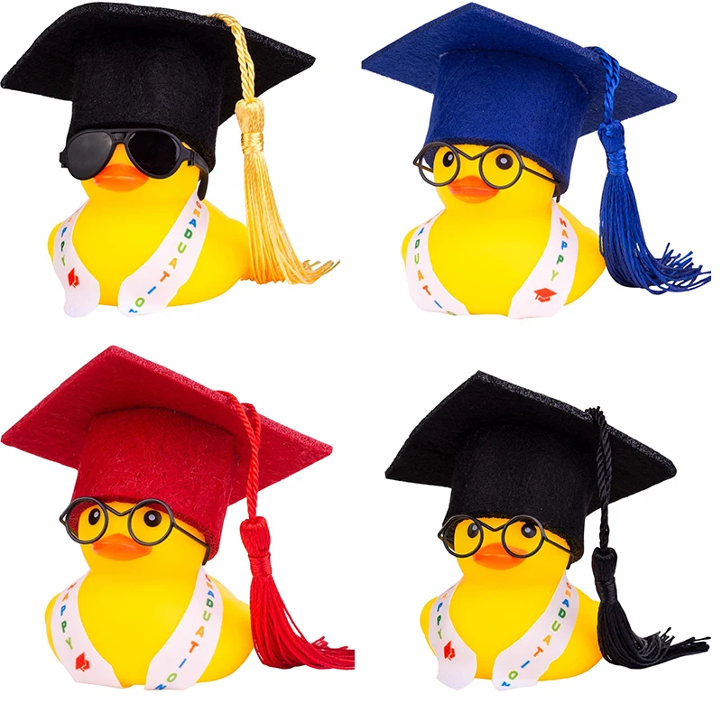 1 Set Graduation Rubber Duck Car Ornament, Rubber Duck Car Dashboard Decor with Mini Graduation Hat Sash Glasses