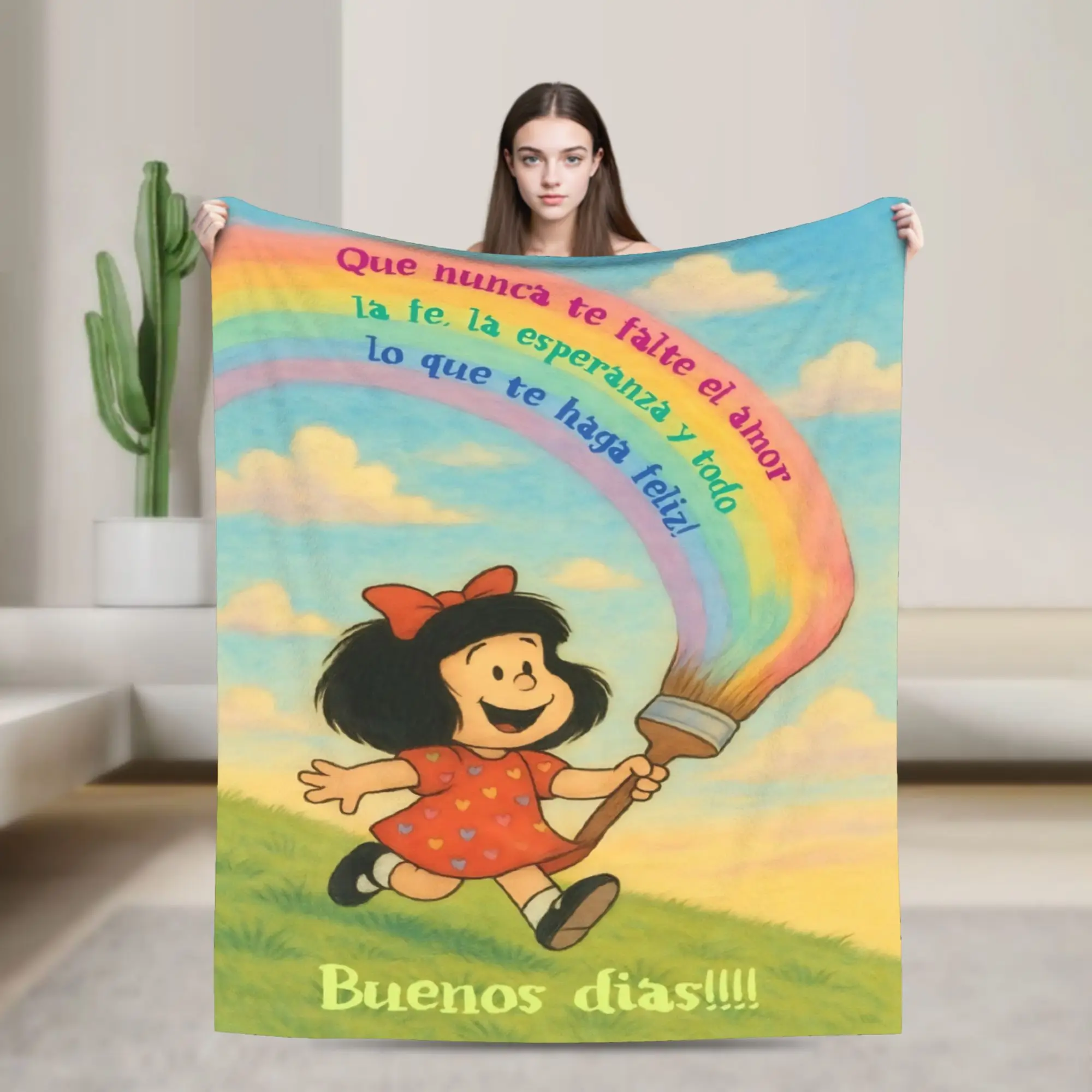 Mafaldas Rainbow Blankets Motivational Flannel Funny Warm Throw Blankets for Bedspread Autumn/Winter
