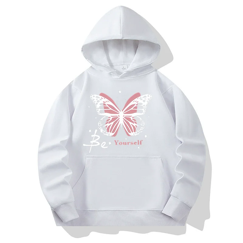 Sweat-shirt pour femme en laine automne/hiver - Ensemble sweat-shirt à capuche à manches longues imprimé papillon "Be Yourself"