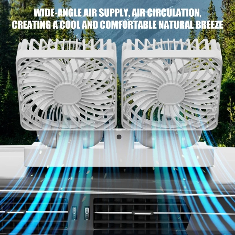 A2UC USB Rechargeable/Solar Car Ventilation Fan Single/Double Head Cooling Fan