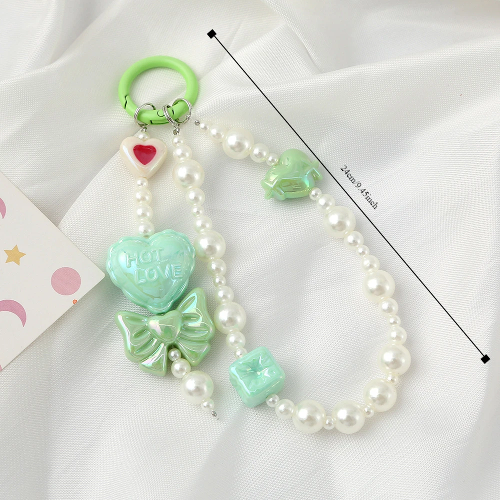 New Bowknot Heart Phone Charm Strap Acrylic DIY Beaded Purse Bag Pendant Y2K Key Chain