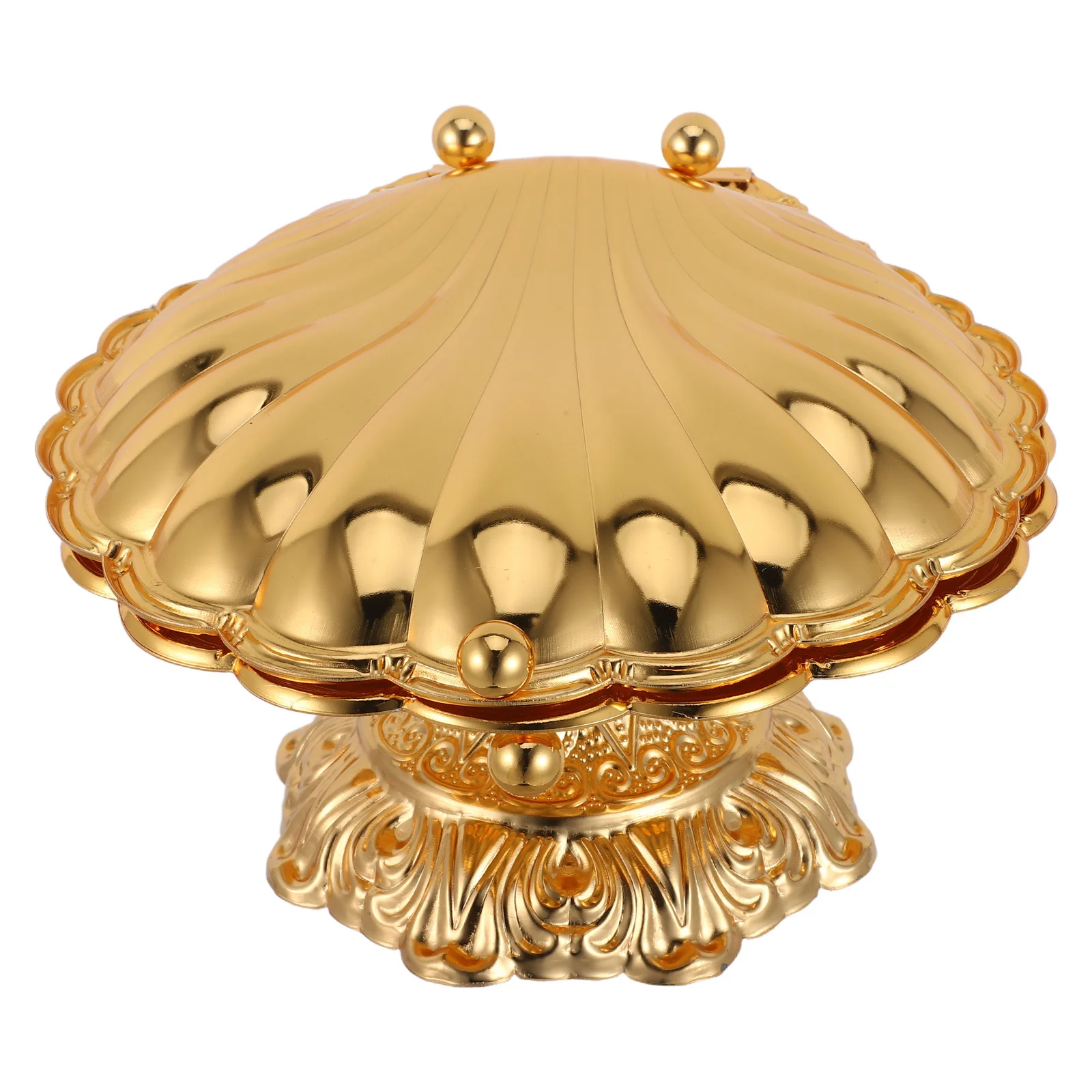 

1pcs Shell Shaped Fruit Bowl Gold Pedestal Design Large Metal Snack Serving Tray For Kitchen Counter Table Decor Centerpiece