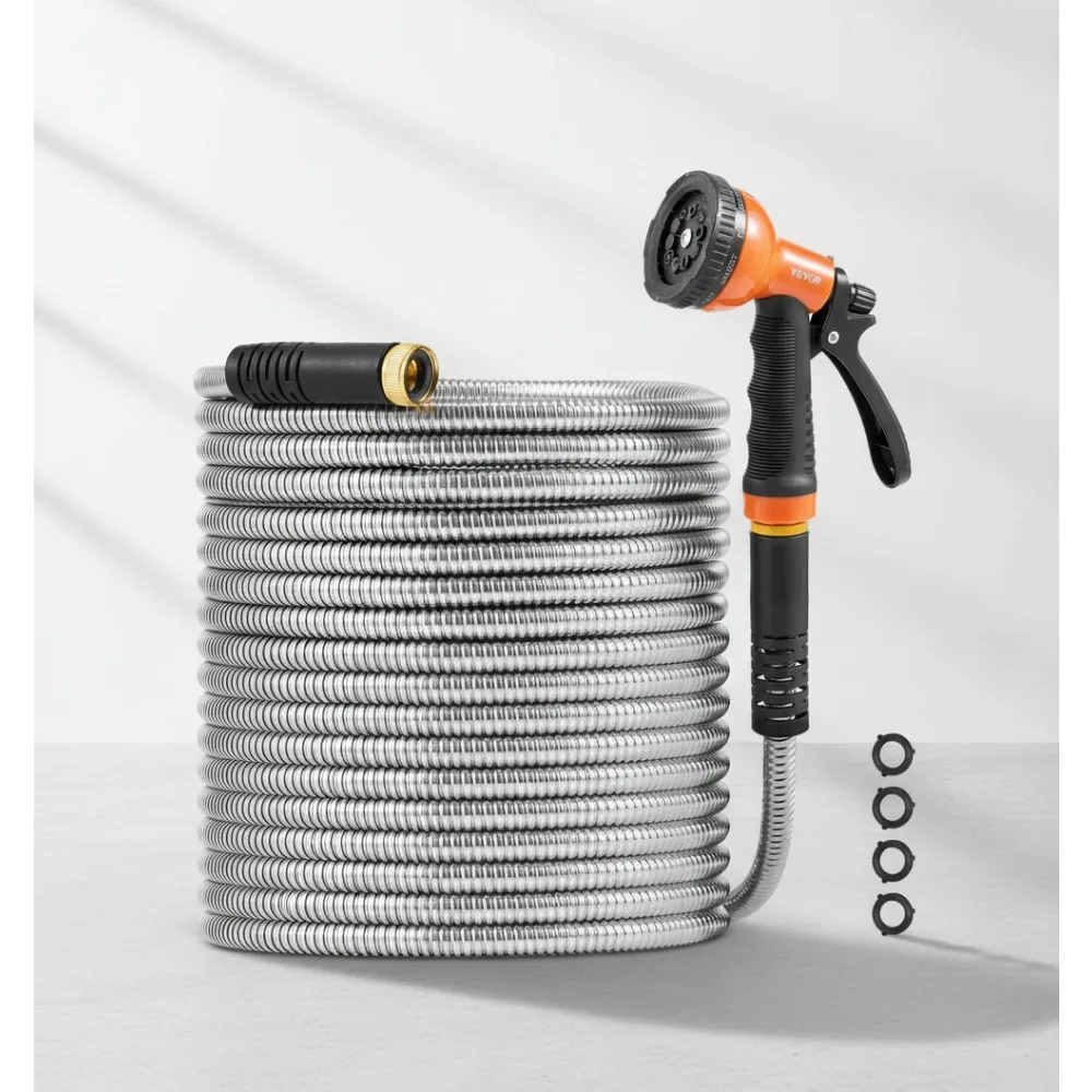 

200ft Stainless Steel Garden Hose with 10-Function Nozzle, Flexible No-Kink Water Hose for Yard Car Wash RV