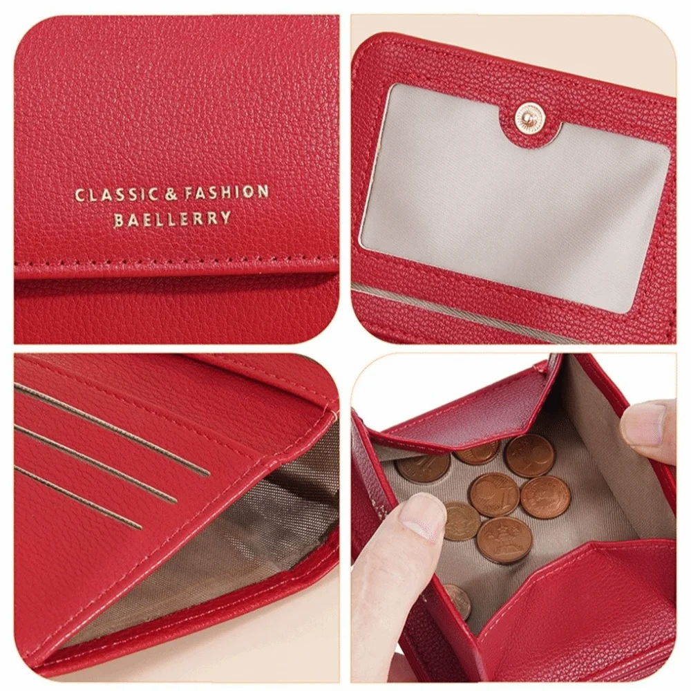 PU 가죽 미니 짧은 지갑 대용량 경량 ID 카드 홀더 한국어 접는 학생 동전 지갑 여자 여자