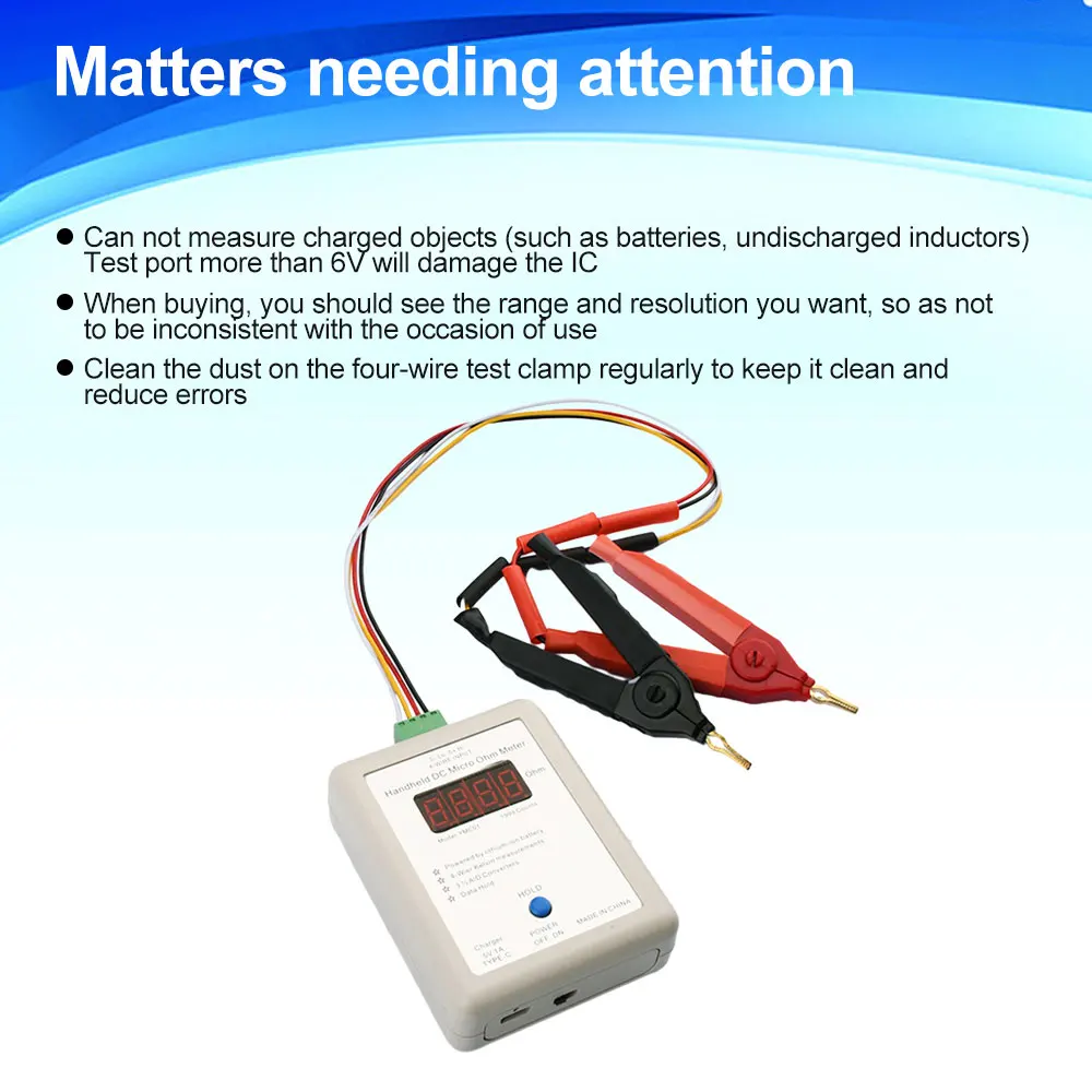 Handheld High Precision Milliohm Meter 4-Wires OhmMeter Wireline Resistance Detecting Low Resistance Micro Resistance Meter