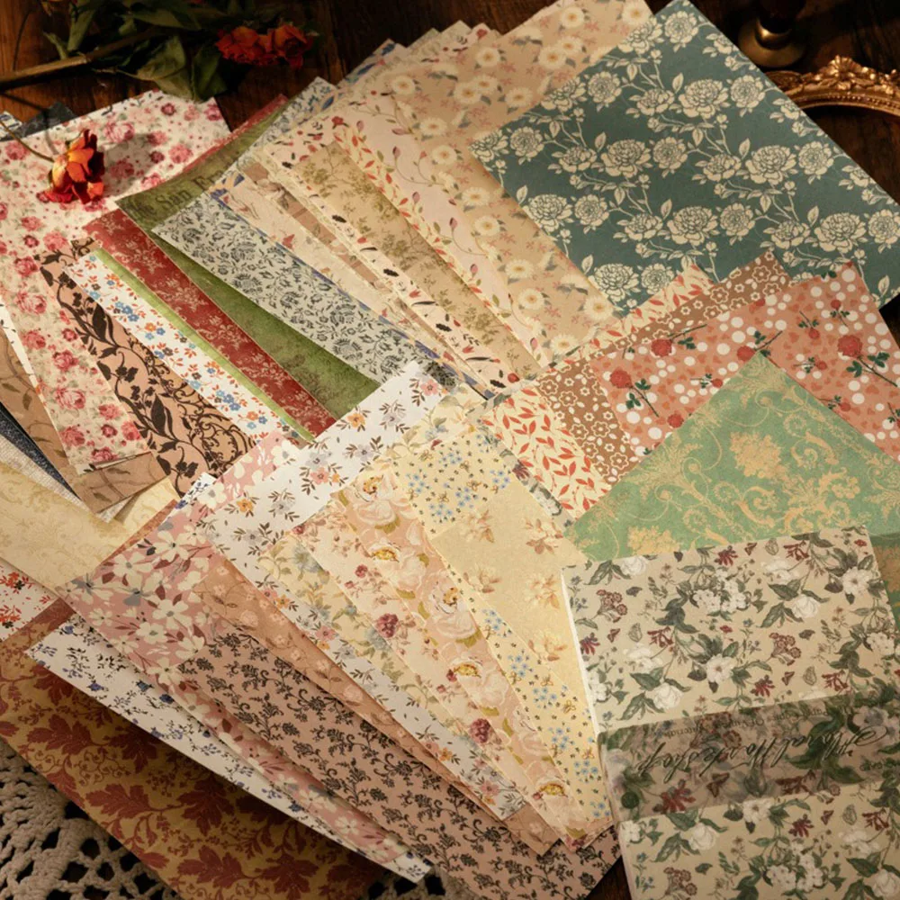 100 Pcs Vintage Diary Album Background Papers DIY Decorative Colored Floral Newspaper Style Scrapbooking Junk Journal Stationery