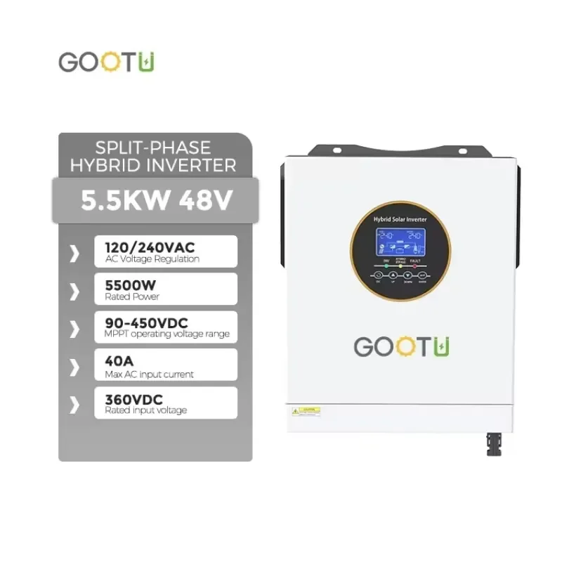 for GOOTU American Standard 5.5KW 48V Hybrid Inverter Split Phase MPPT 90-450VDC 120V 240V