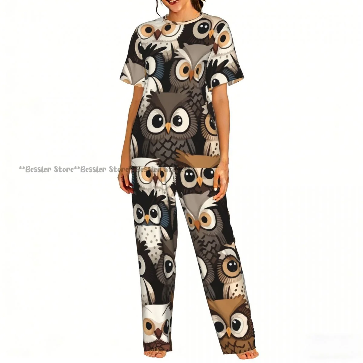 

Женская комфортная пижама с милым принтом сов, комплект с коротким рукавом, одежда для сна