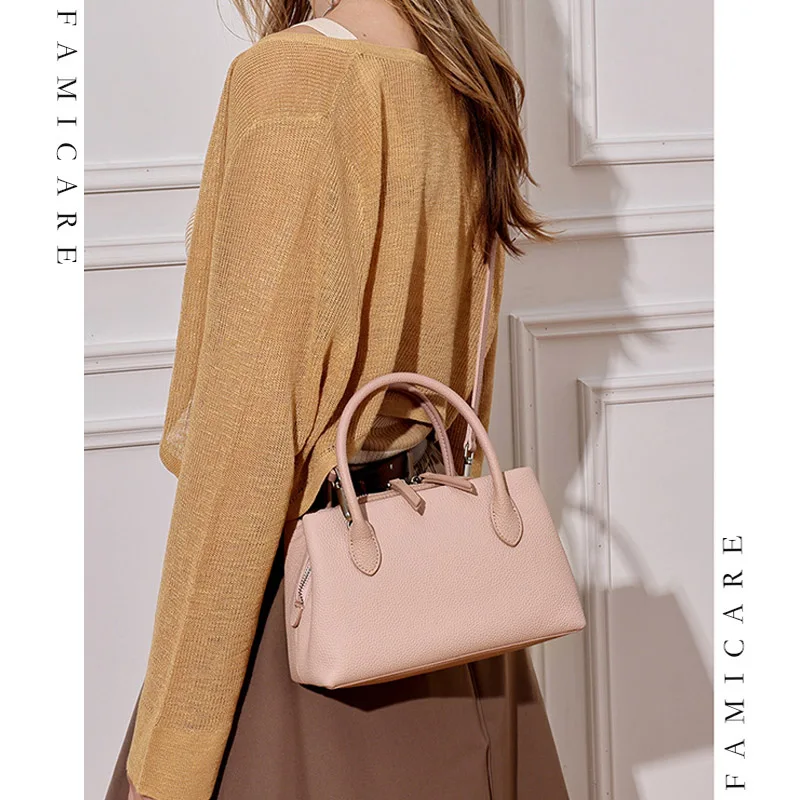 Lady Practical Large Capacity Boston Top Handle Bag Sleek Timeless Genuine Leather Crossbody Bags Female Romantic Shoulder Bag