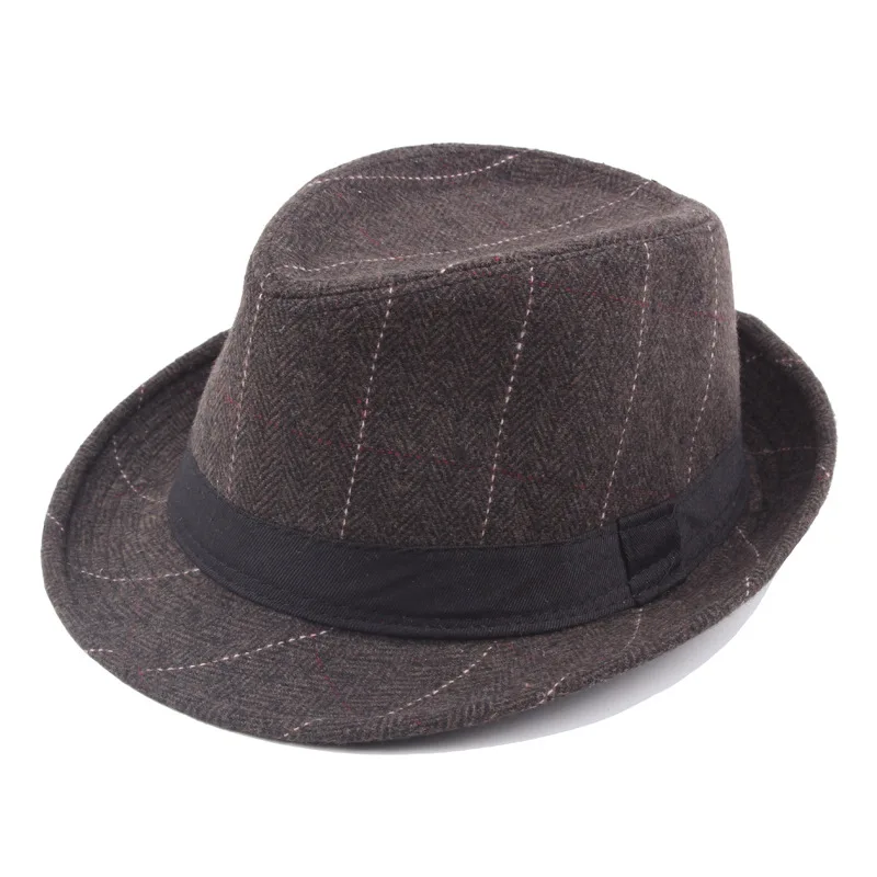 Checkered Autumn and Winter Fashionable New Top Hat Men's Woolen Jazz Hat Middle-aged and Elderly Hat