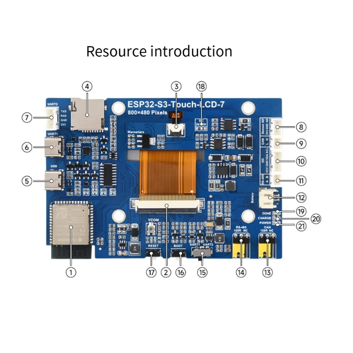 7 Inch Capacitive Touch Screen ESP32 S3 with Board LVGL Programming Development CAN RS485 I2C Peripheral Interface