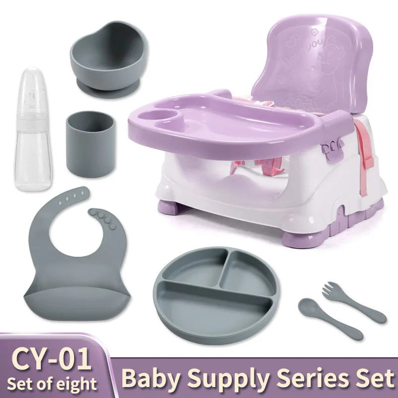 Baby Dining Set with Dining Chair 8-Piece Foldable Travel Convenient Portable Feeding Chair Durable Shock-Resistant for Babies