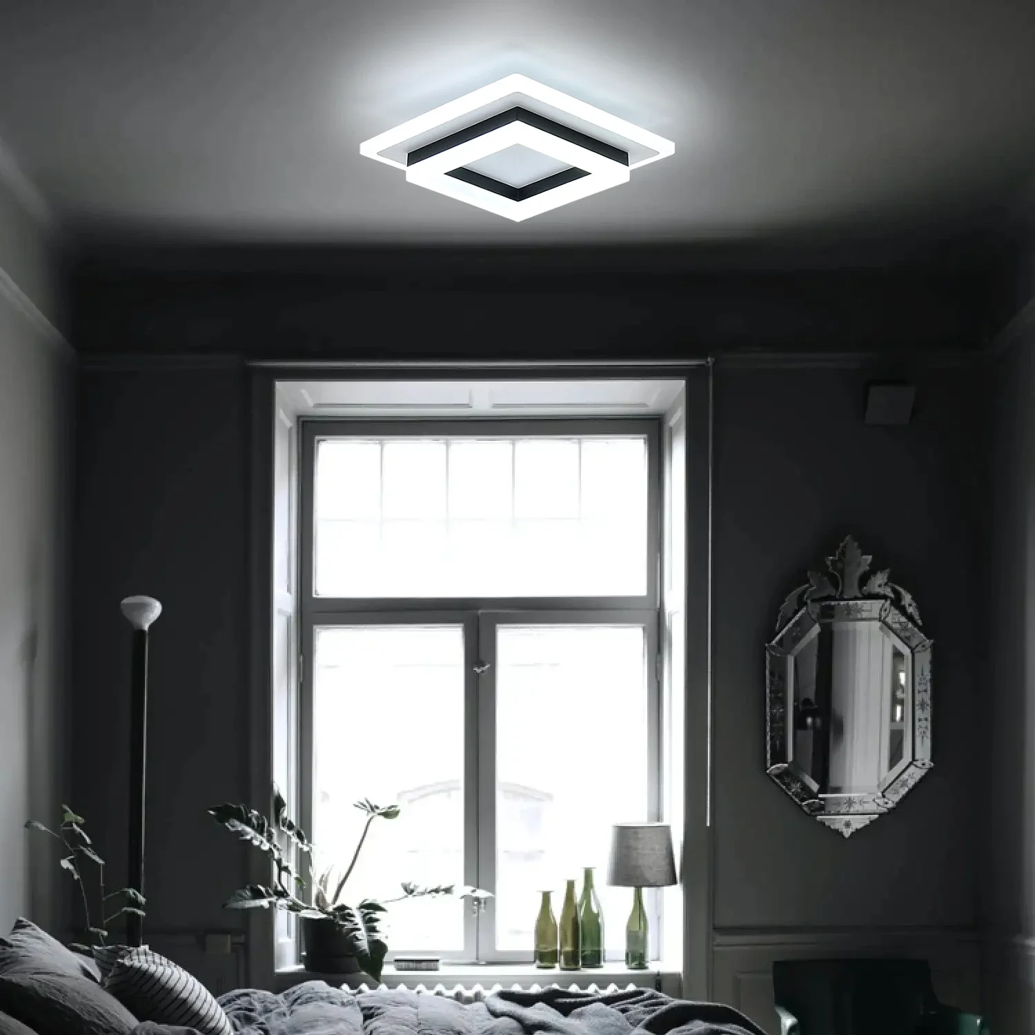 JIANKELONG Modern LED Square Ceiling Lamps 24W, Acrylic Ceiling Light for Bathroom, Hallway, Bedroom, Cool White Light 6500K