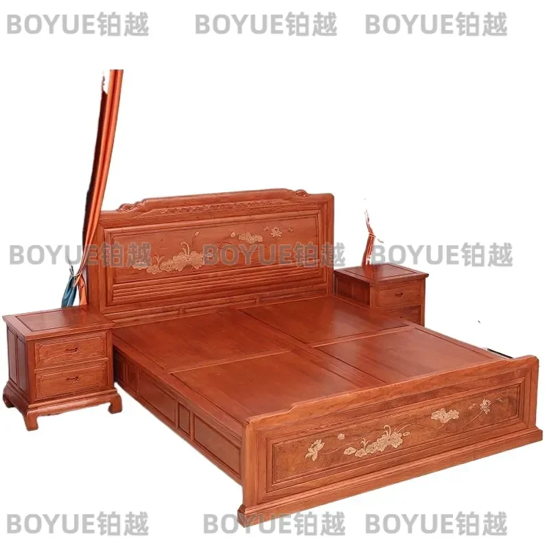 Solid Mahogany Queen Bed Frame Myanmar Rosewood Chinese Style Bedroom Furniture Wedding Gift Heavy Duty Wooden Platform