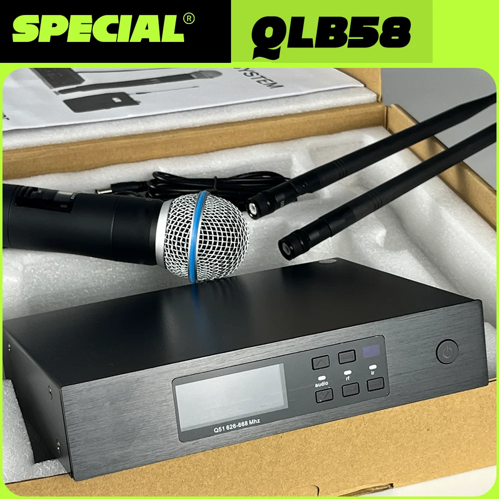 QL B58A UHF Wireless Handheld Karaoke Mic System Cardioid Dynamic Vocal Metal Microphone for Stage Performance