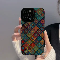 Colorful Diamond Lattice Totem Phone Case For iPhone 15 11 12 13 14 Pro Max 14plus X XR XS Max 7 8 Plus Shockproof Back Cover