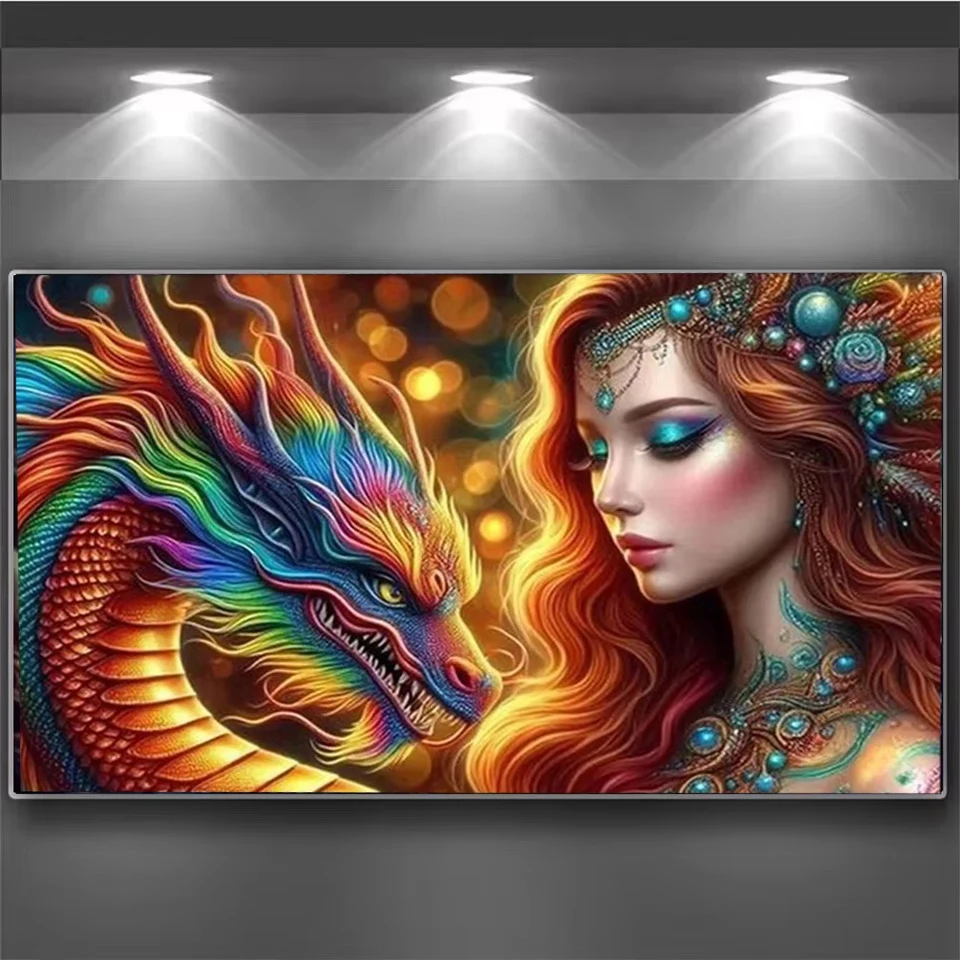 5D Diy Diamond Painting Absolutely Beautiful Dragon Woman Large Size Full Square/Round Mosaic Diamond Embroidery Home Decor